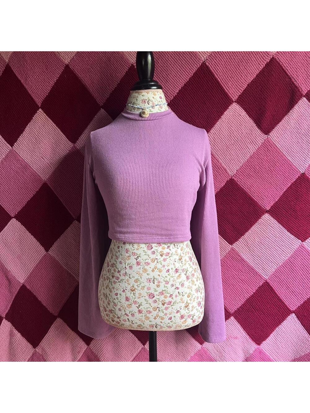 purple lilac long sleeve mock neck top